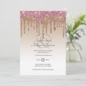 RoyalElegance PINK GOLD Dripping Glitzer Wedding Einladung (Stehend Vorderseite)