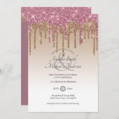 RoyalElegance PINK GOLD Dripping Glitzer Wedding Einladung (Vorne/Hinten)