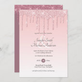 RoyalElegance PINK ROSE GOLD Glitzer Tropfen Weddi Einladung (Vorne/Hinten)