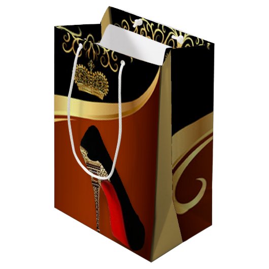 Royality Paris hoher Absatz u. Goldkrone Mittlere Geschenktüte (Vorderseite Schrägansicht)