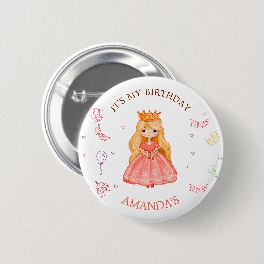 Royals Princess Three Birthday Party Buttons (Vorne & Hinten)