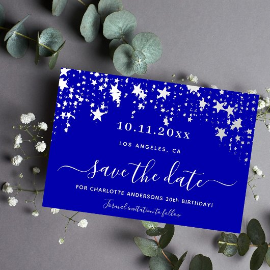 Royblau-blaue Birthday-Drehbuch Save The Date