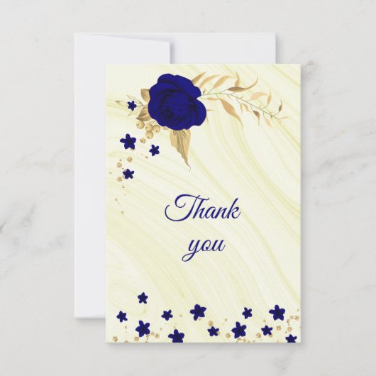 Royblau Gold floral Dankeschön Karte (Vorderseite)