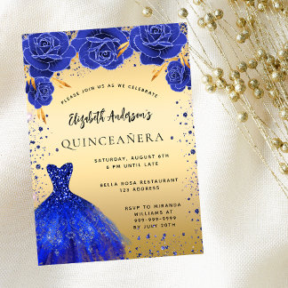 Royblau-goldener Glitzer aus Quinceanera Einladungspostkarte