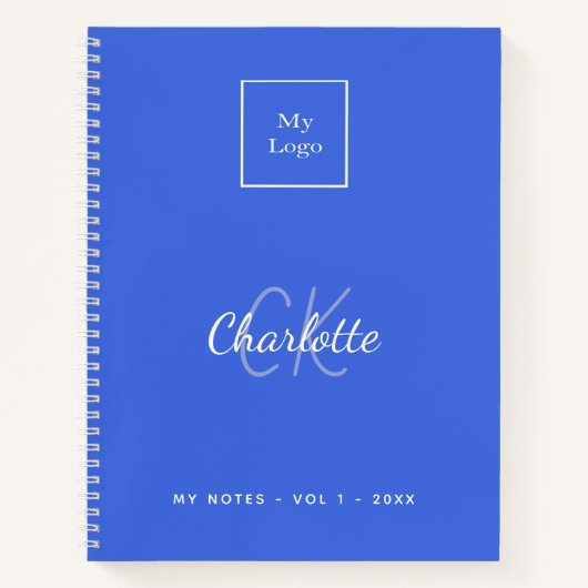 Royblau-monogramm-Logo Notizblock (Vorderseite)