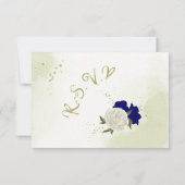 Royblau, weiße Blume, grüne Blätter RSVP-Karte RSVP Karte (Rückseite)