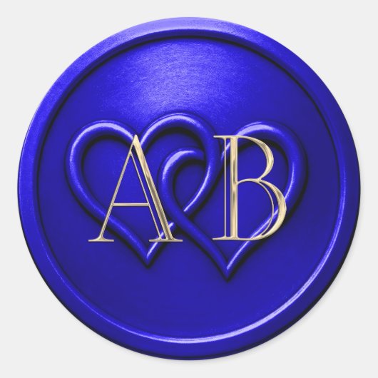 Royl Blue Two Hearts Intertwined Monogram Wedding Runder Aufkleber (Vorderseite)