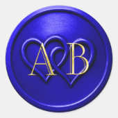 Royl Blue Two Hearts Intertwined Monogram Wedding Runder Aufkleber (Vorderseite)