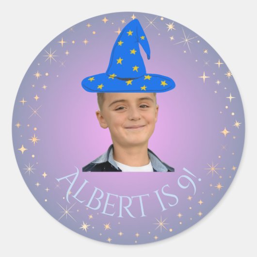 Roze & Blauw Magischer Zauberer Foto Sticker (Vorderseite)