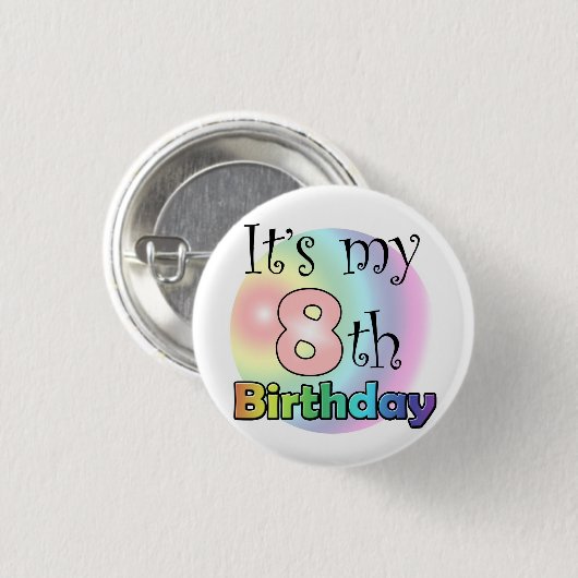 Roze It's my 8th Birthday Button (Vorne & Hinten)