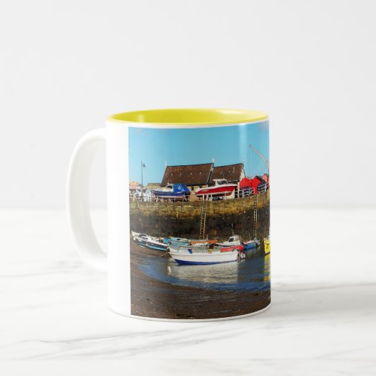 Rozel Hafen bei Ebbe, Jersey Zweifarbige Tasse (Vorderseite Links)