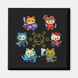 Rpg Cat Dice Set Nerdy D20 Gamer Geek Cats Men Wom Magnet