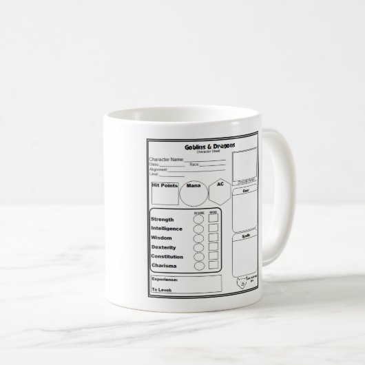 RPG-Charakter-Blatt-Tasse Kaffeetasse (VorderseiteRechts)