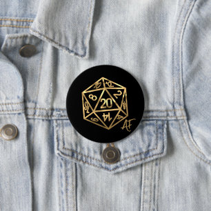 RPG Crit AF Gold Fantasy Tabletop Gamer Dice Button