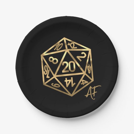 RPG Crit AF | Gold Fantasy Tabletop Gamer Dice Pappteller (Vorderseite)