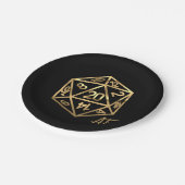 RPG Crit AF | Gold Fantasy Tabletop Gamer Dice Pappteller (Schrägansicht)