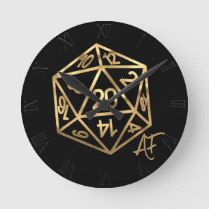 RPG Crit AF Gold Fantasy Tabletop Gamer Dice Runde Wanduhr