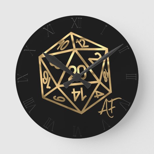 RPG Crit AF | Gold Fantasy Tabletop Gamer Dice Runde Wanduhr (Vorderseite)