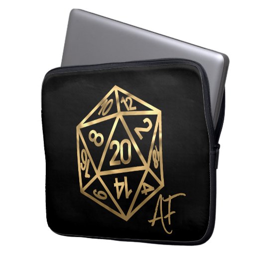 RPG Crit AF | Gold Fantasy Tabletop PnP Gamer Dice Laptopschutzhülle (Vorderseite Links)