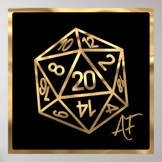 RPG Crit AF | Gold Fantasy Tabletop PnP Gamer Dice Poster (Vorne)
