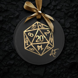 RPG Crit AF | Gold Retro Tabletop Role Player Dice Ornament
