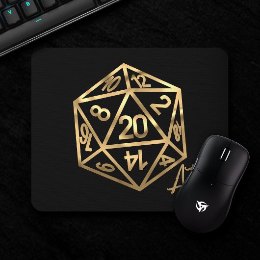 RPG Crit AF | Gold Retro Tabletop Roleplayer Dice Mousepad