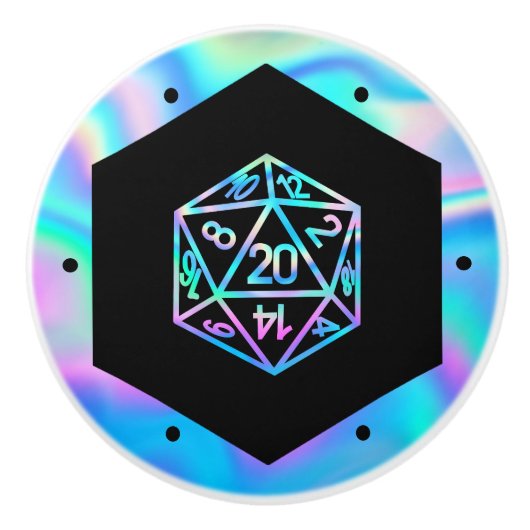 RPG Crit AF | Holo Retro PnP Tabletop Gamer Dice Keramikknauf (Vorderseite)