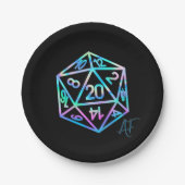 RPG Crit AF | Holo Retro PnP Tabletop Gamer Dice Pappteller (Vorderseite)