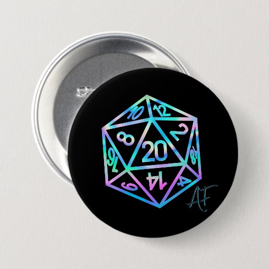 RPG Crit AF | Holo Retro Tabletop Roleplayer Dice Button (Vorne & Hinten)