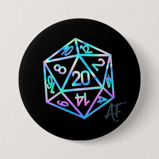 RPG Crit AF | Holo Retro Tabletop Roleplayer Dice Button (Vorderseite)