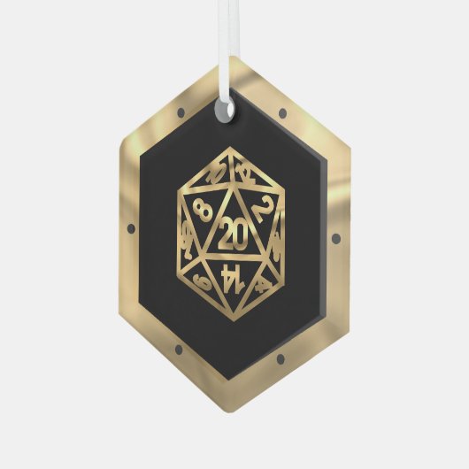 RPG Critmas | Gold Fantasy Tabletop Gamer Dice Ornament Aus Glas (Vorderseite Links)