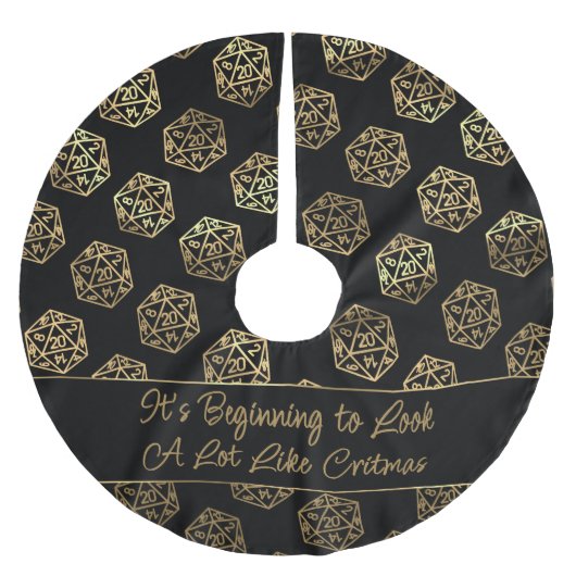 RPG Critmas | Gold Fantasy Tabletop Gamer Dice Polyester Weihnachtsbaumdecke (Vorderseite)