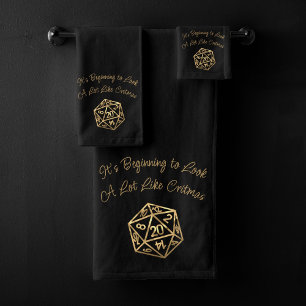 RPG Critmas Gold Retro Tabletop Roleplayer Dice Badhandtuch Set