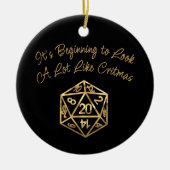 RPG Critmas | Gold Retro Tabletop Roleplayer Dice Keramik Ornament (Vorne)