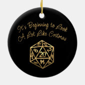 RPG Critmas | Gold Retro Tabletop Roleplayer Dice Keramik Ornament (Hinten)