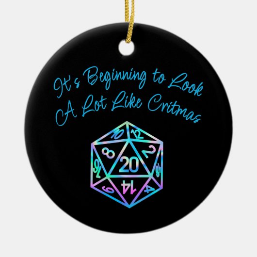 RPG Critmas | Holo Fantasy Tabletop Gamer Dice Keramik Ornament (Vorne)