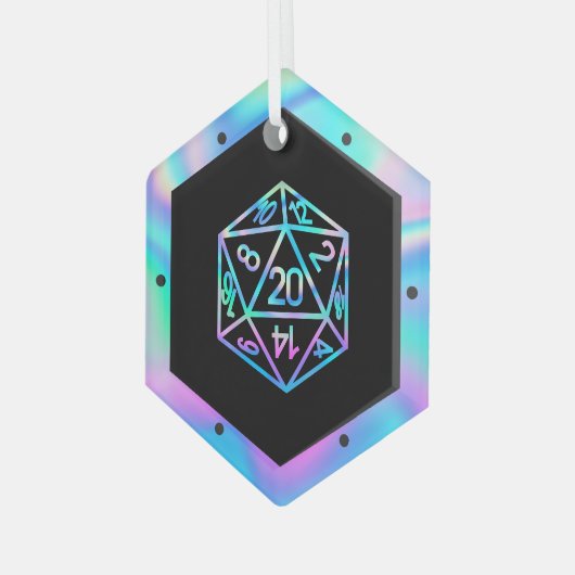 RPG Critmas | Holo Fantasy Tabletop PnP Gamer Dice Ornament Aus Glas (Vorderseite Links)