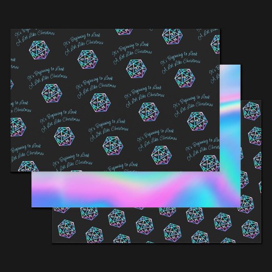 RPG Critmas | Holo Retro PnP Tabletop Gamer Dice Geschenkpapier Set