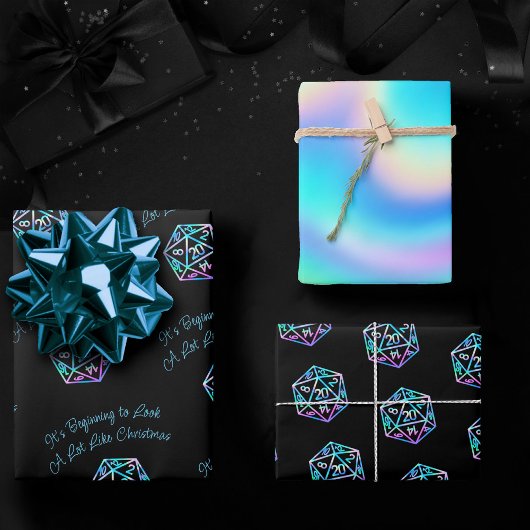 RPG Critmas | Holo Retro PnP Tabletop Gamer Dice Geschenkpapier Set