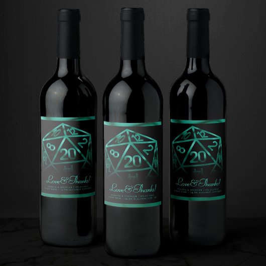 RPG Dice | Emerald Fantasy Tabletop Gamer Custom Weinetikett