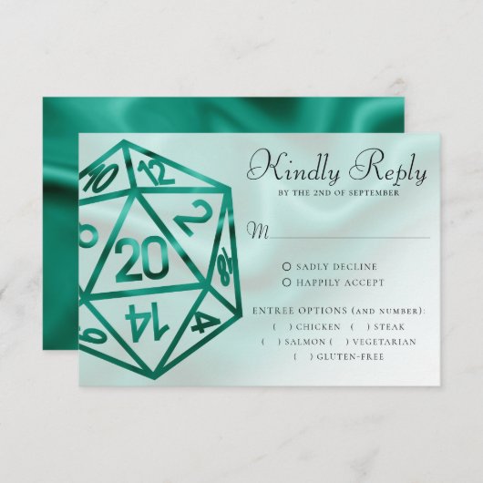 RPG Dice | Emerald Fantasy Tabletop Gamer Entree RSVP Karte (Vorne/Hinten)