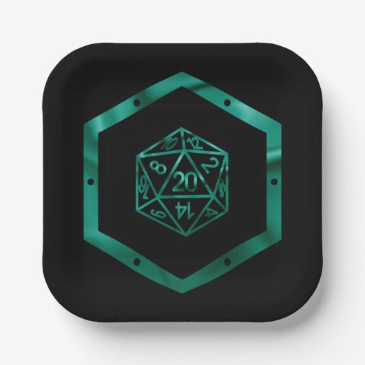 RPG Dice | Emerald Fantasy Tabletop Retro Gamer Pappteller (Vorderseite)