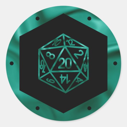 RPG Dice | Emerald Fantasy Tabletop Retro Gamer Runder Aufkleber (Vorderseite)