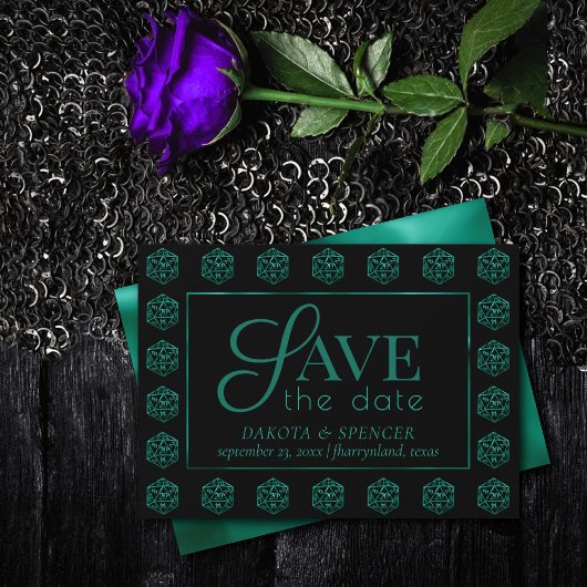 RPG Dice | Emerald Fantasy Tabletop Retro Gamer Save The Date