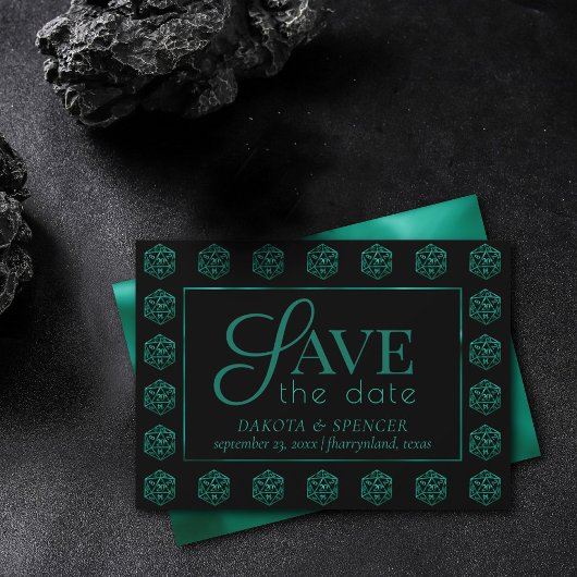 RPG Dice | Emerald Fantasy Tabletop Retro Gamer Save The Date