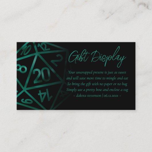 RPG Dice | Emerald Tabletop Gamer - Geschenke auf Begleitkarte (Vorderseite)