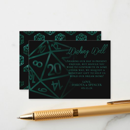 RPG Dice | Emerald Tabletop Gamer wünscht sich ein Begleitkarte (Vorderseite/Rückseite Beispiel)