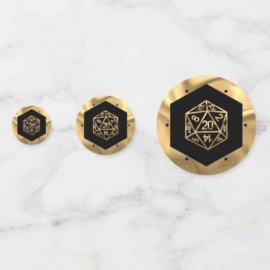 RPG Dice | Gold Fantasy Retro Tabletop PnP Gamer Konfetti (Vorderseiten)