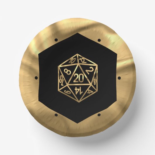 RPG Dice | Gold Fantasy Retro Tabletop PnP Gamer Pappteller (Vorderseite)