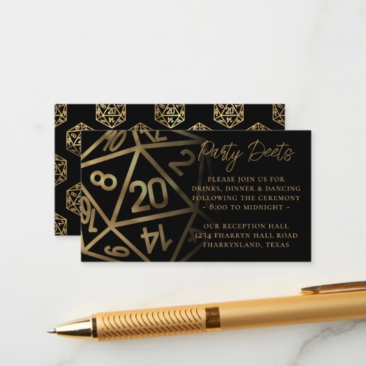 RPG Dice | Gold Fantasy Tabletop Empfang Begleitkarte (Vorderseite/Rückseite Beispiel)